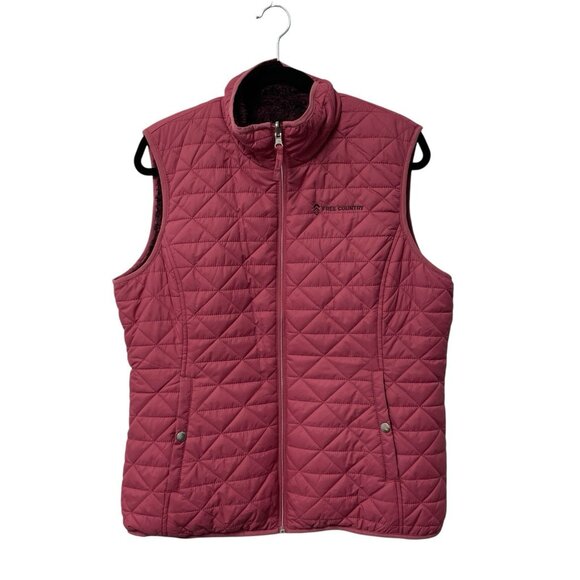 FREE COUNTRY REVERSIBLE VEST FAUX FUR QUILTED FULL ZIP WOMENS L PINK PLUM CASUAL - Picture 1 of 11